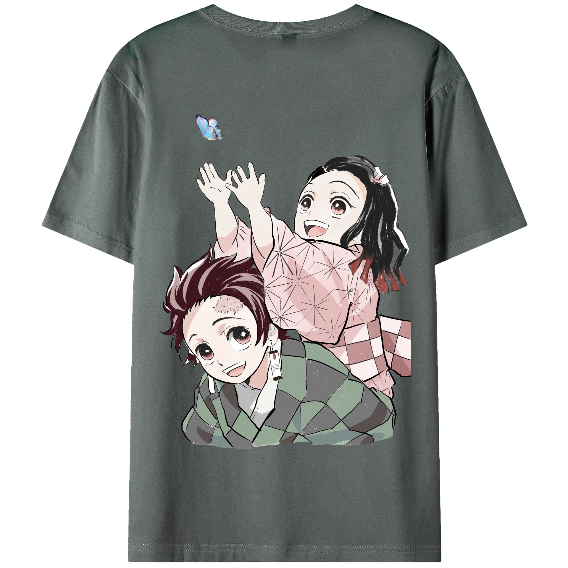 （画像用） 鬼滅の刃（きめつのやいば）竈門 禰󠄀豆子／かまど ねずこ Kamado Nezuko 綿100％半袖Tシャツ（背面プリント）